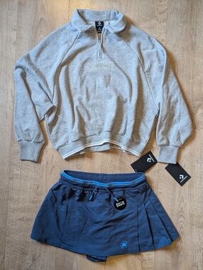 NWT Converse Big Girls Grey Sweater & Blue Skort Set Sz L